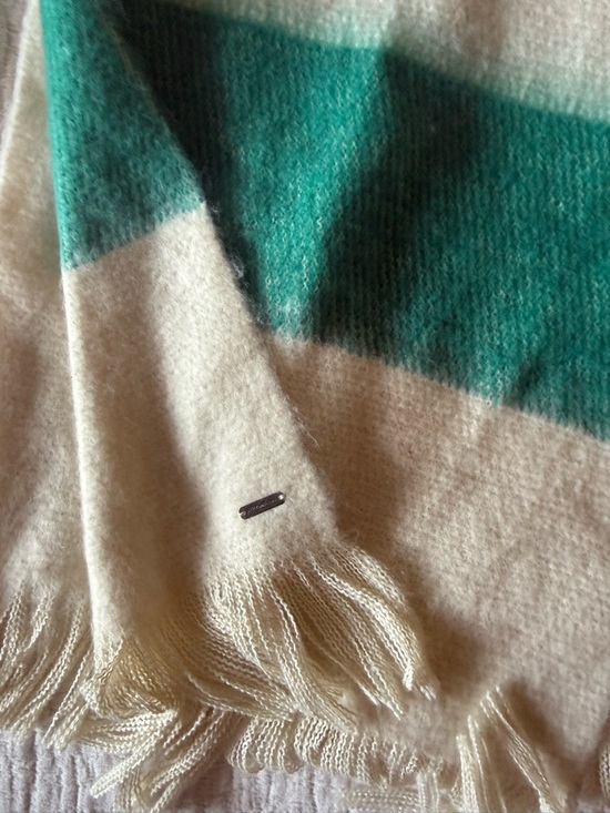 Eddie Bauer Accessories - Eddie Bauer Cream and Teal Fringe Throw